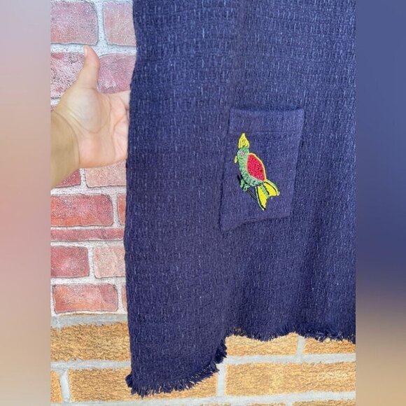 FRANCES VALENTINE Twiggy Fringe Dress Cotton Boucle Navy size 1 X - Picture 8 of 16